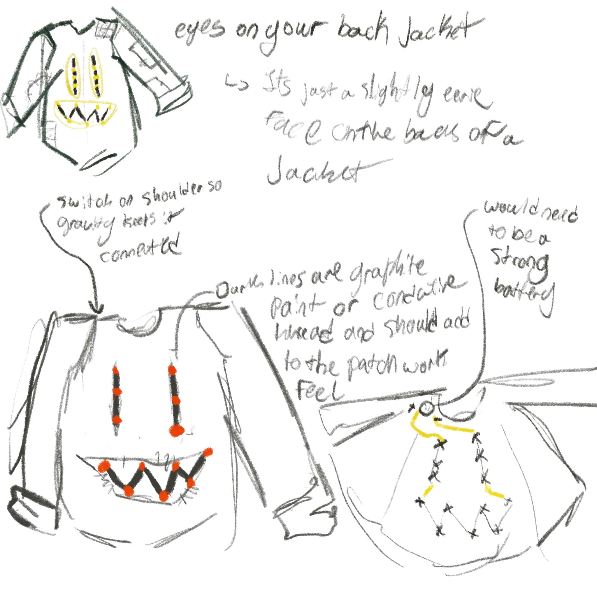 a jacket with a light up face on the back to look cool and give the effect of 'watching' behind you