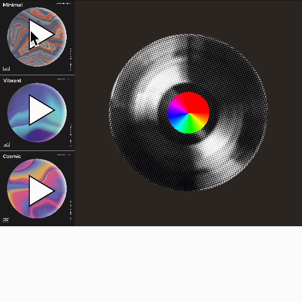 This stage was the closest to an actual concept that I like, I added a rainbow visualizer and was thinking it could be part of a music hosting website or a website for a store that sells records. The astetics of it would change significantly but the functionality of having various record covers that play when you click on them seemed fun and intresting.
