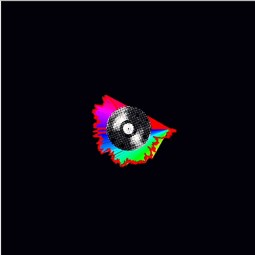 This was the first iteration of a vauge concept that I had. I thought iverlaying a circular visualizer and a record couuld give an intresting effect. I intitally wanted the visualizer to be just the outer line on the record spiking in and out but I could not figure out how to do that and also have the line be coloured. This is the record image used in all subsequent entries with a record: Yashchuk, O. (2026). vinyl long playing record isolated retro halftone effect. Adobe Stock. https://stock.adobe.com/ca/images/vinyl-long-playing-record-isolated-retro-halftone-effect-collage-element-for-mixed-media-vintage-dotted-texture-magazine-grunge-punk-style/628254976?prev_url=detail