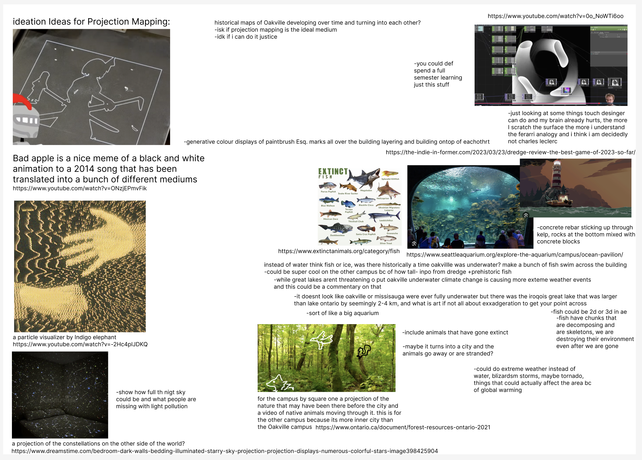 my ideation board and notes for my concepts.