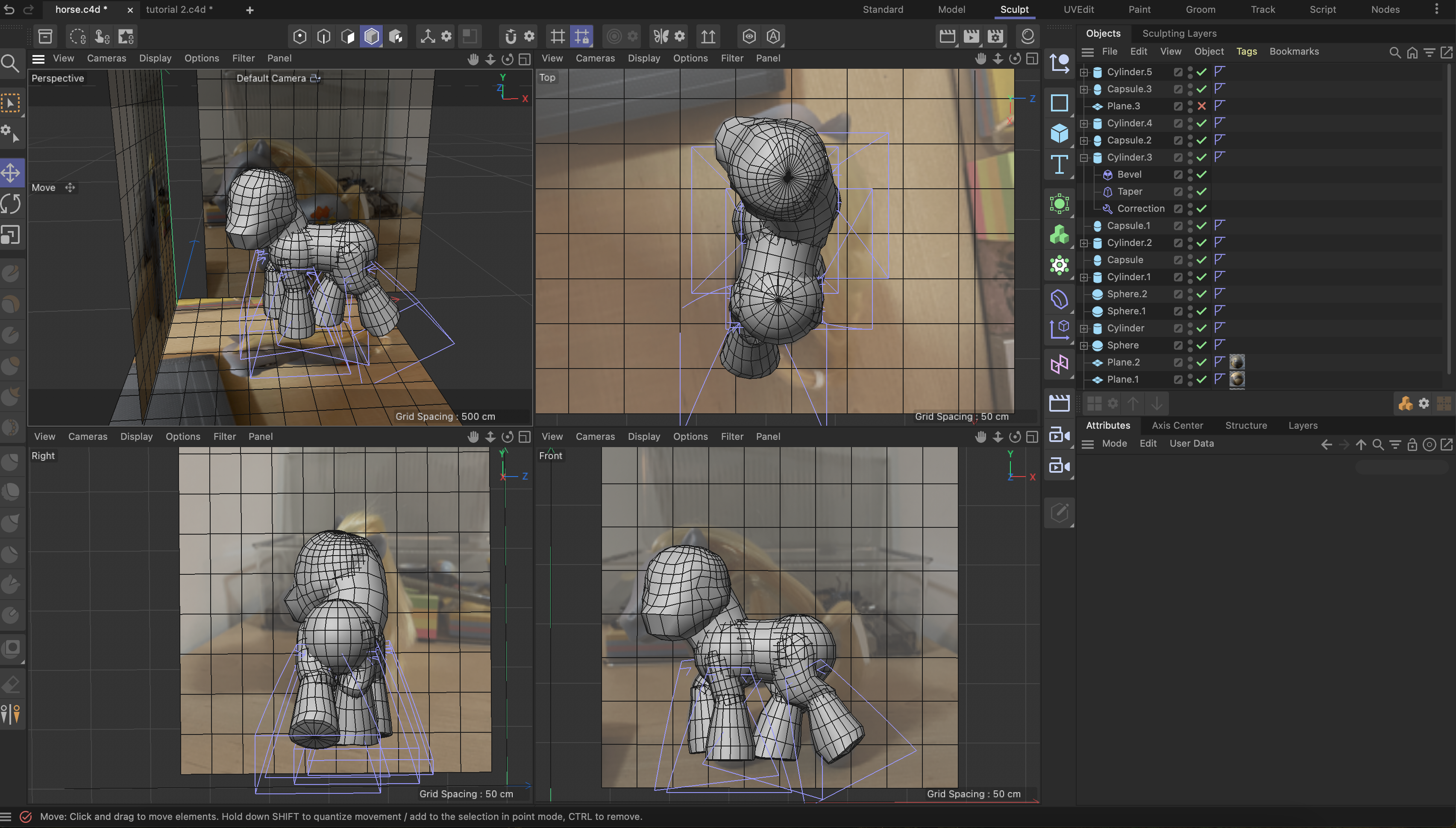 the my little pony model. I used a number of deformers especially for the hooves and used pictures from the top front and side to try to fit everything together and make referencing the model easier