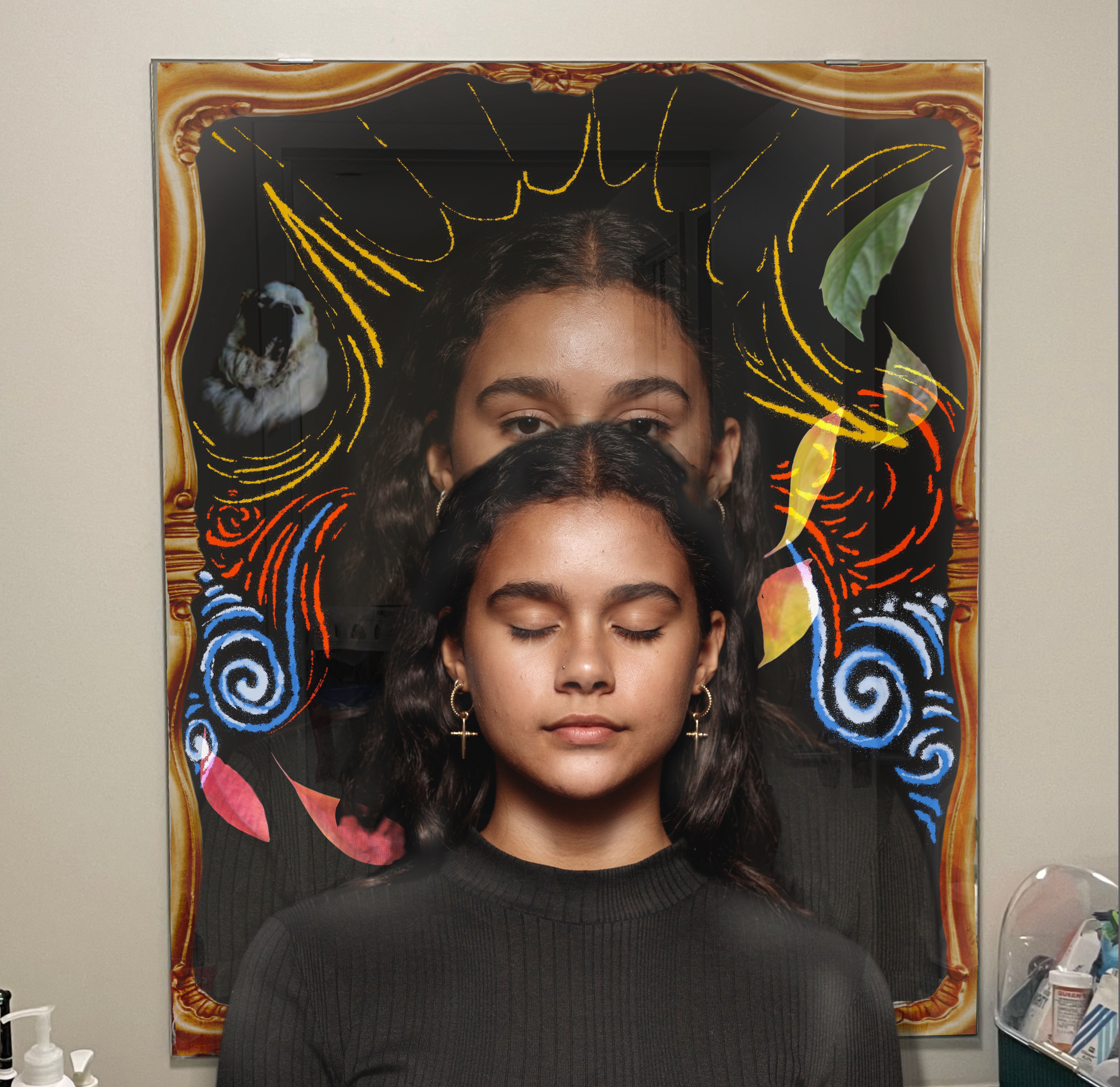 This was the reflexive 'selfie' that I made for this workshop idea. a girl reflecting and being watched by her own reflection